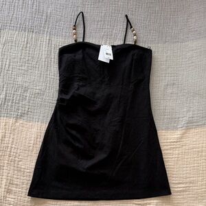 Lucy Paris Black Spaghetti-Strap Mini Dress with Beaded Straps-linen, new w tags